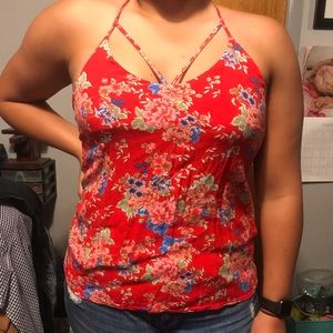 red tank top with floral print